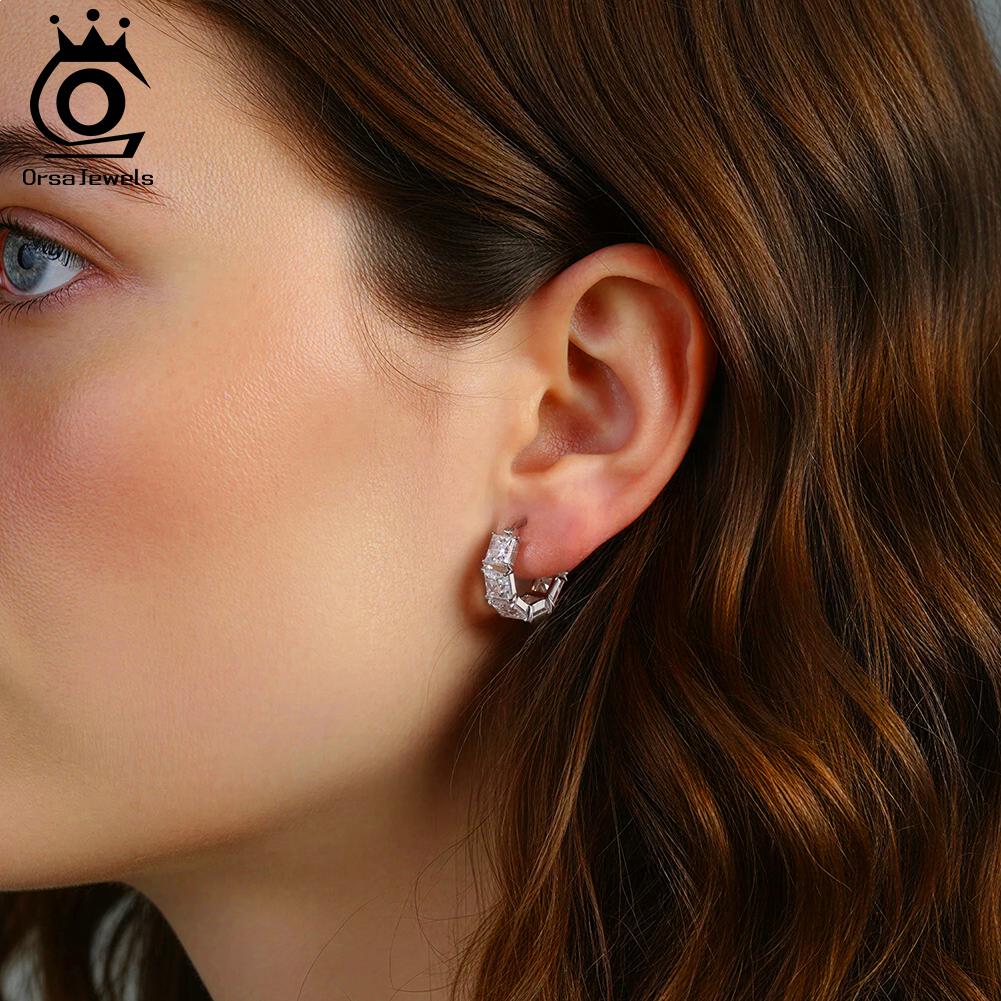 ORSA JEWELS Luxury 925 Sterling Silver 5mm D Color Moissanite Diamand Hoop Earrings for Women Moissanite Earrings Jewelry MOE20