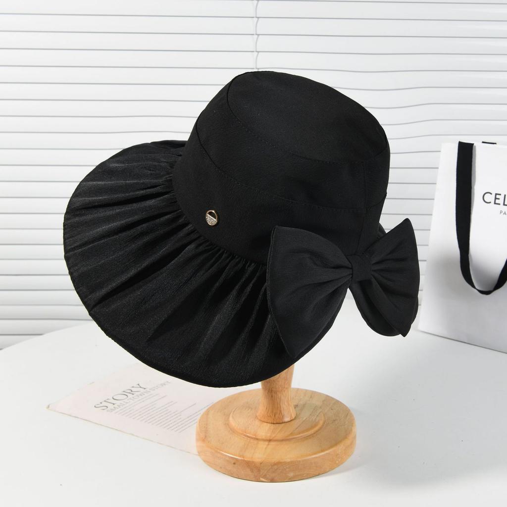 New big brim sun hat women's summer Korean version sun protection bucket hat casual versatile sun hat peach heart bow
