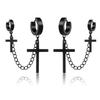 WKOUD 2023 New Black Punk Stainless Steel Women Men Hoop Earrings Small Trendy Round Cross Pendants Jewelry Accessories Gifts