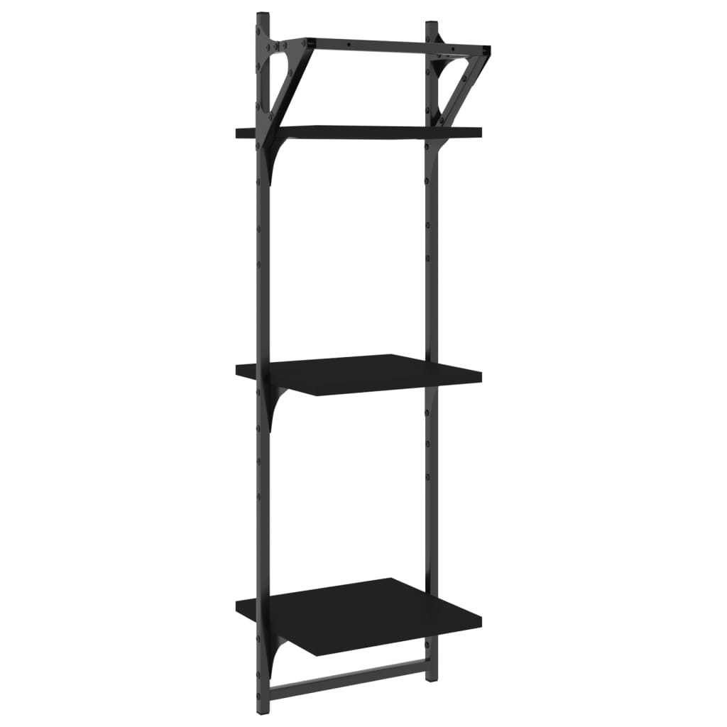 Wall mounted shelves with 3 shelves and rods 2 pcs black 30 x 25 x 100 cm