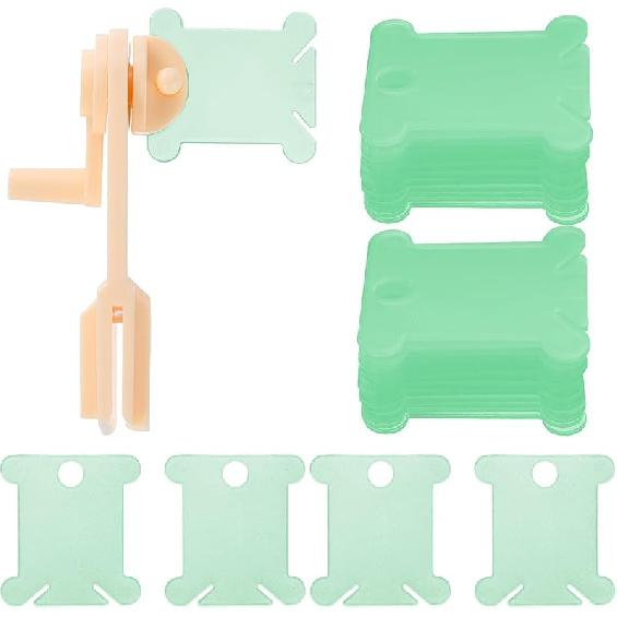 HARFINGTON 100pcs Embroidery Floss Bobbins with Bobbin Winder, Plastic Cross Stitch Thread Organizer Holder Cards Sewing Thread Sorting Tool Storage