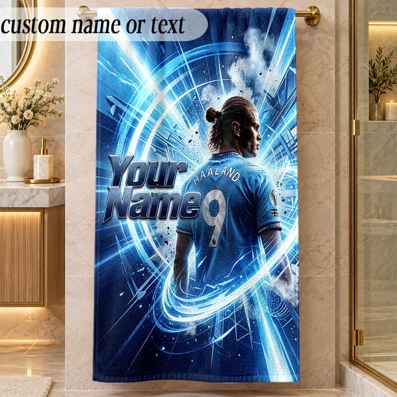 Beach TowelErling Haaland Custom Name Text Personalized Soft Towel for Beach Pool Indoor Home Decor Gift