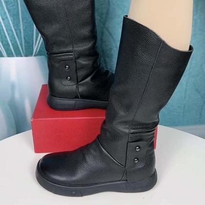 Scarpe da Donna Nuovo Stile, Stivali in Pelle, Stivali da Donna Autunnali e Invernali con Suola Spessa e Fodera in Pile