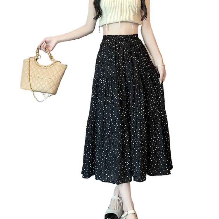 2025 Versatile Polka Dot Midi Skirt: Japanese-Inspired, High Waist, Slimming A-line Pleats