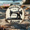 Vintage Round Welcome To My Sewing Room Metal Sign Rustic Wall Art Sewing Machine Design Cute Home Decor