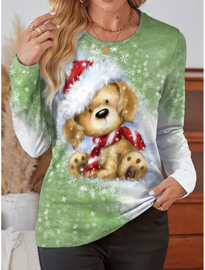 Women's Sweatshirt 3D Prints Christmas Theme Kawaii Graphics Long Sleeve T-shirt Casual Loose Fit O-Neck Tee Long Sleeve Tops