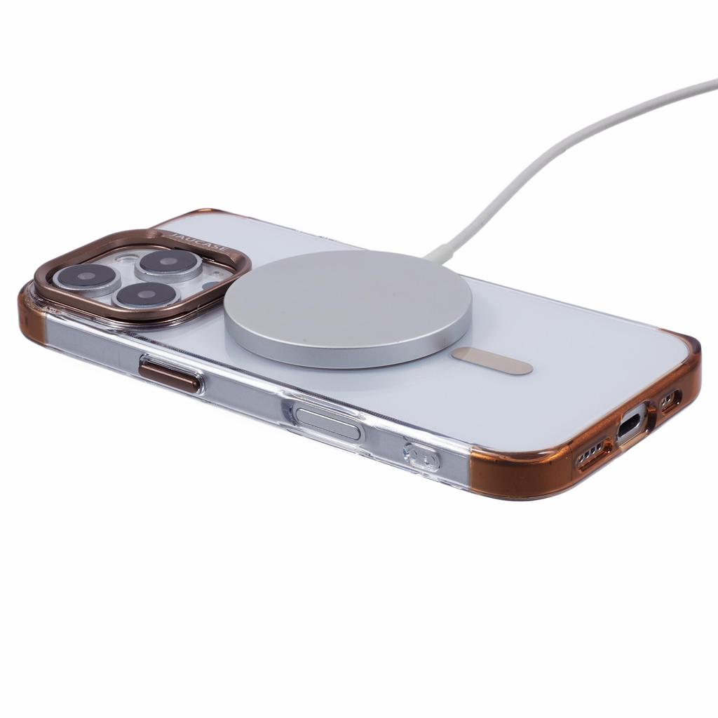JAUCASE For iPhone 16 Pro Max Clear Case Compatible with MagSafe Lens Frame Kickstand PC+TPU Phone Cover