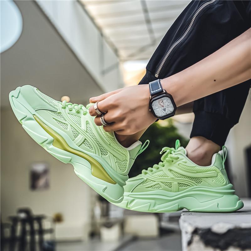 Модные кроссовки мужские зеленые прогулочные туфли на платформе мужские удобные уличные — фото 3