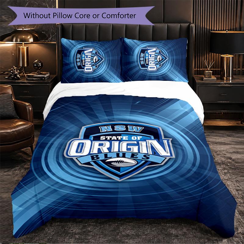 NSW Blues Pattern Microfiber 3Pcs Bedding Set Decor Duvet Cover Set For Bedroom Home Use