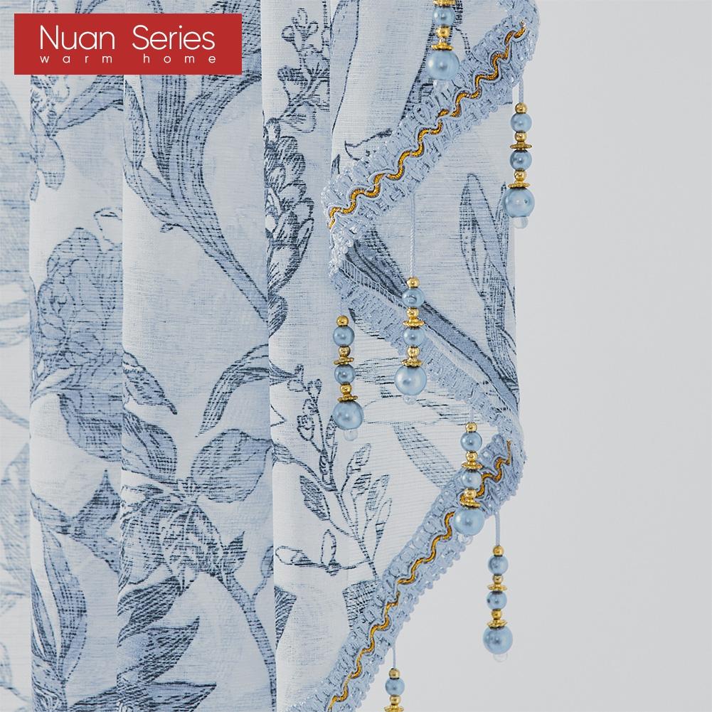 1 Stück Nuan Serie Retro High-End Perlenspitze Kante Bedruckt Transparenter Vorhangkopf für Küche Schlafzimmer Wohnzimmer Fensterdekoration