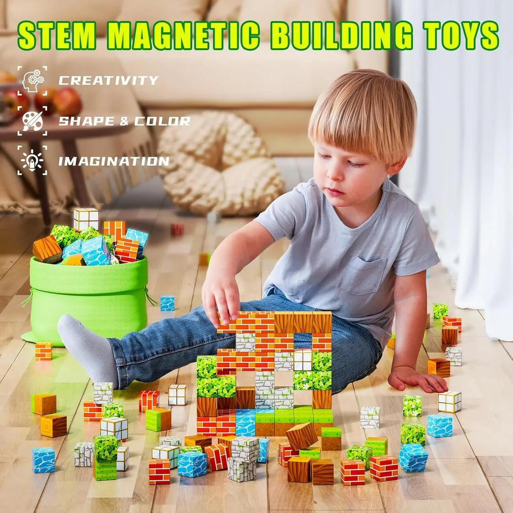 100pcs Magnetic Blocks Game Build Magnet Toys For Boys Girls Stem Montessori Sensory Cubes Game Toys Gift