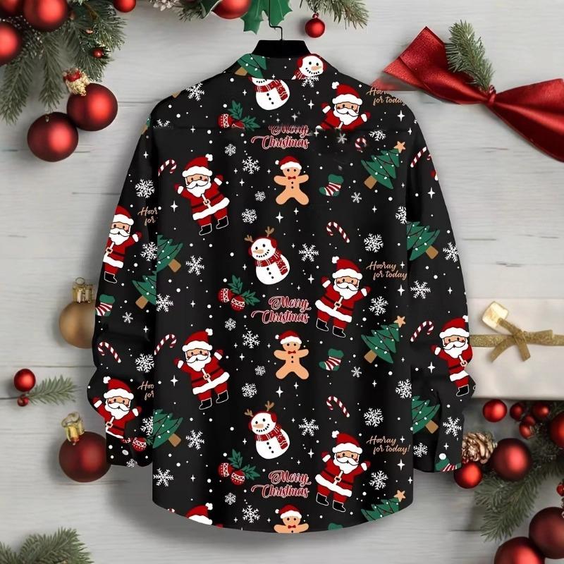Pánské Vánoční košile s dlouhým rukávem a 3D digitálním potiskem, ležérní topy na podzim a zimu
