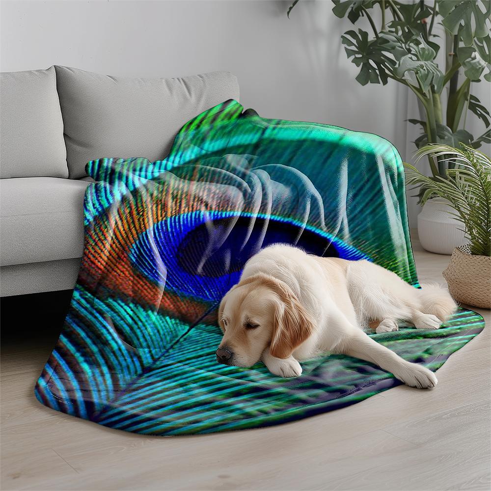 Peacock Feather Pattern Microfiber Flannel Cover Blanket Bedroom Living Room Sofa Soft And Comfortable Home Decoration