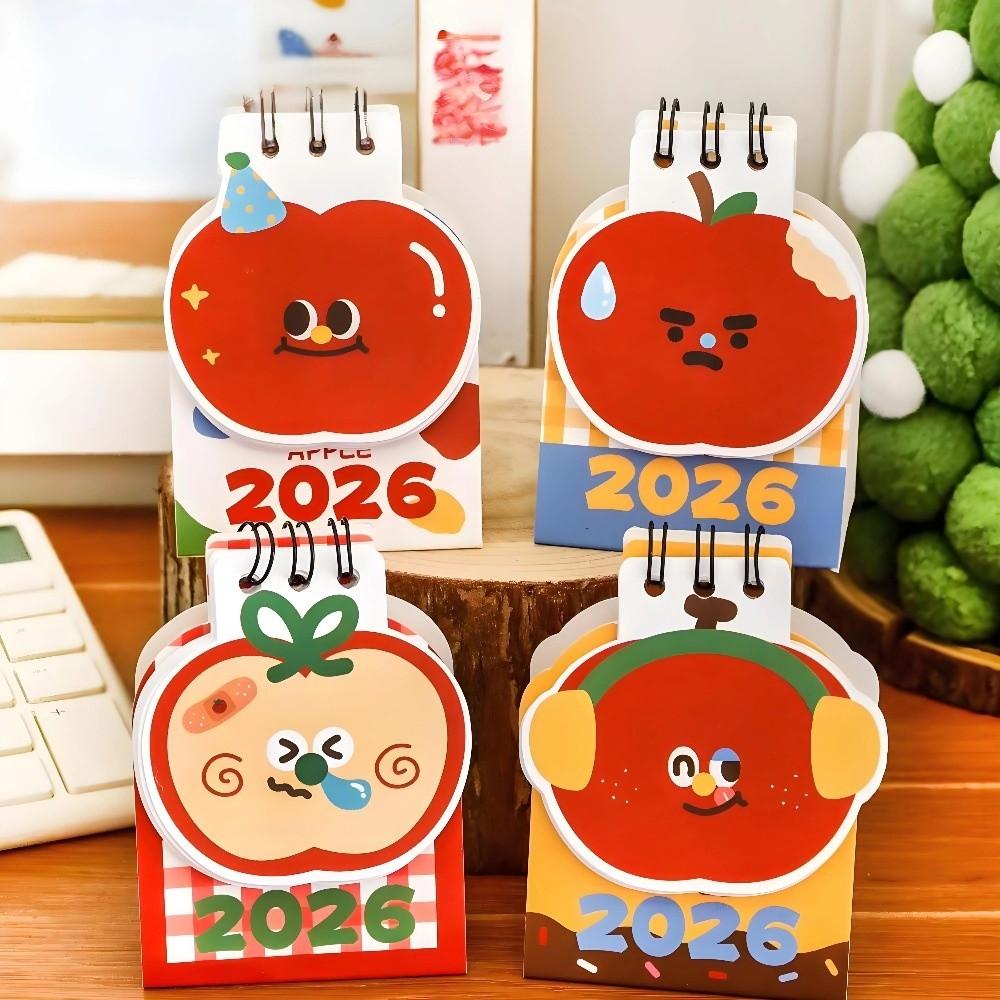 Simple Mini 2026 Desk Calendar Fruit Shape Coil Binding Schedule Planner Cartoon Portable Desktop Calendar Desktop Decoration