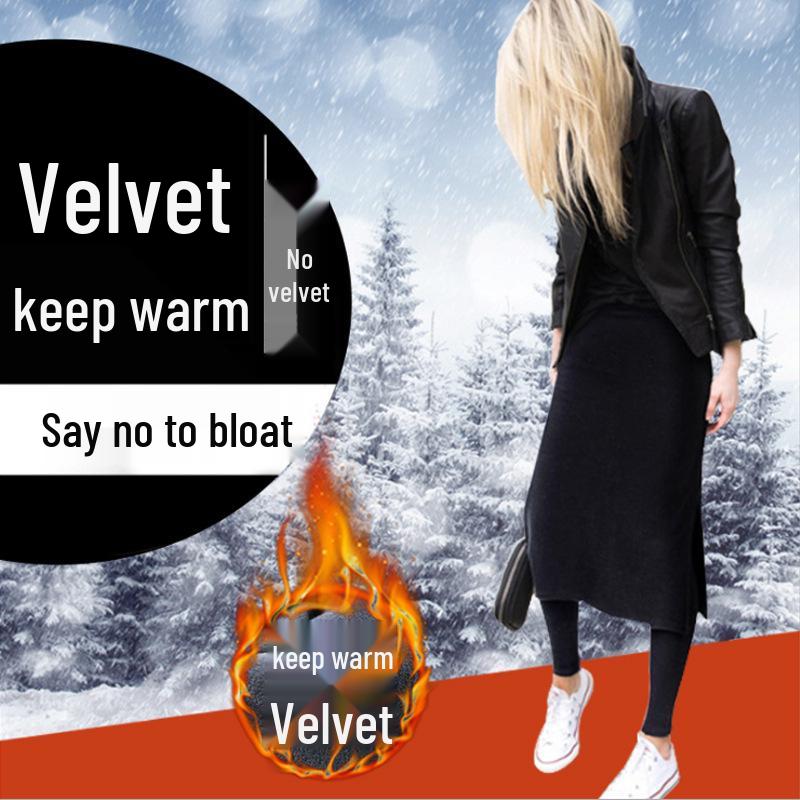 High Waist Korean Style Fleece-Lined Two-Piece Skirt Leggings - Autumn/Winter Slimming Plus Size Midi with Slit