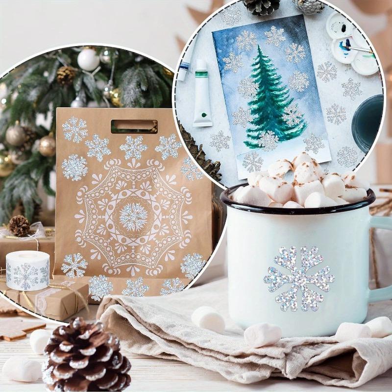 500PCS Winter Snowflake Sticker Roll, Laser Silver Sealed Waterproof Self-Adhesive Christmas Sticker, Christmas Gift Label, Envelope Decoration