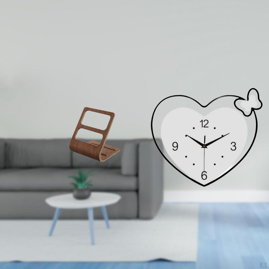 Heart Shape TV Remote Organizer Acrylic Clock Storage Box Creative Design Quiet Movement Desk