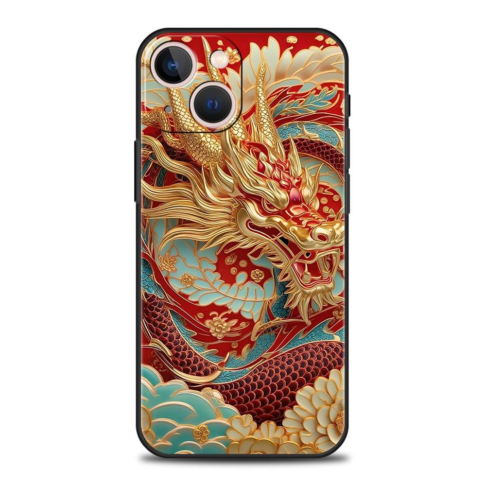 Chinoiserie Loong Flower Dragon Phone Case Cover for iPhone 17 16 15 14 13 12 Pro Max 11 Pro Max 17 AIR Plus Soft TPU Shell Bags