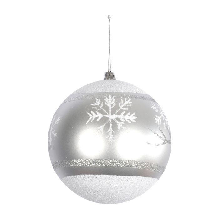 Boule de Noël Argent Décorée de Flocon 12 cm