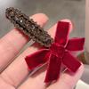 2Pcs Hairpin Velvet Bow Decor Hair Clip with Rhinestones Stable Clamping Force Bangs