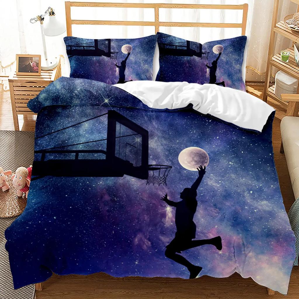 3D Basketbal Soft Duvet Cover King for Ten Young Boys Children Kids Fire Water Sports Beding Set Microfiber Bal Game Comfortable Quilt Cover featuring