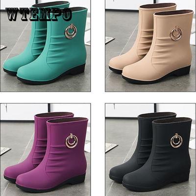 Antislip en waterdichte damesregenlaarzen voor volwassenen Pluche warme regenlaarzen Koreaanse versie van waterdichte schoenen Dames Mid-tube laarzen