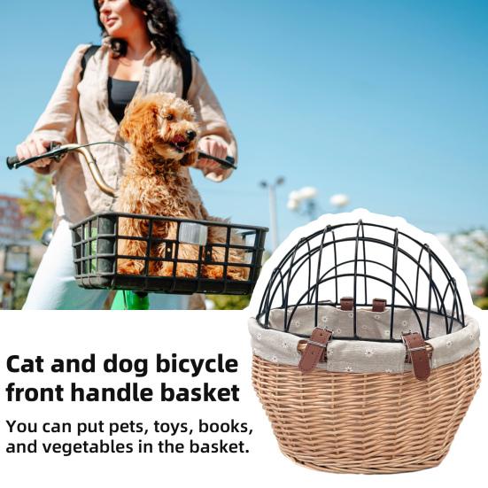 Bicycle Storage Basket Large Capacity Universal Easy To Install Handwoven Pet Seat Front Handlebars Carrier Bike Accessories