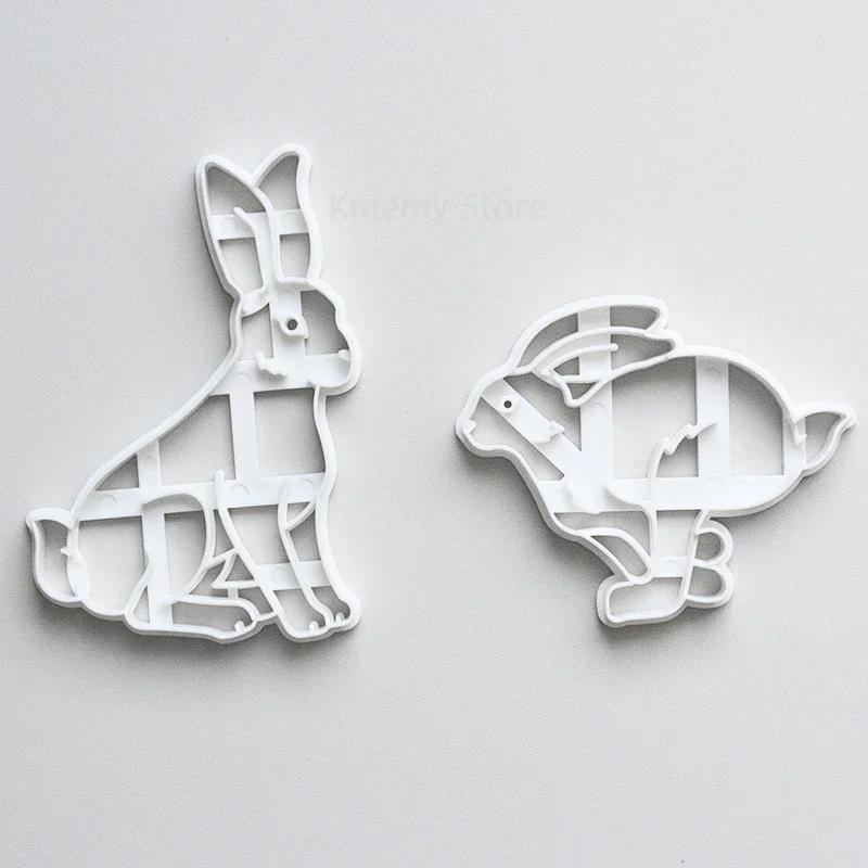 Easter Bunny Cookie Cutter 3D Static Running Rabbit Fondant Biscuit Stamp Embossed Mold Hand Press Pastry Cake Decorating Tools