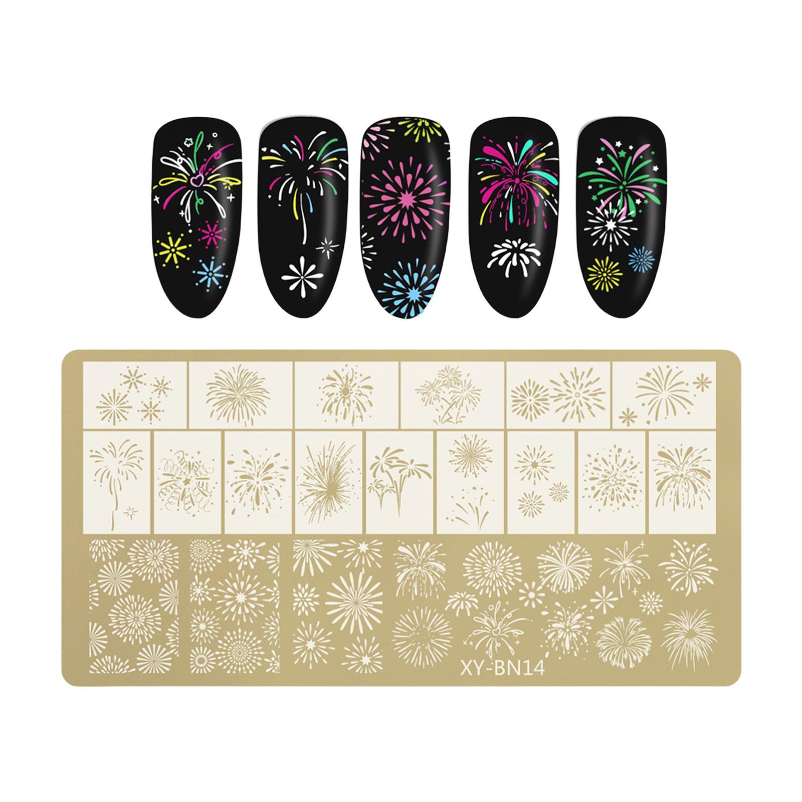 

Пластина для стемпинга для ногтей из нержавеющей стали с цветочным, бабочкой, бантиком, фейерверком для DIY маникюра, салонного декора 14