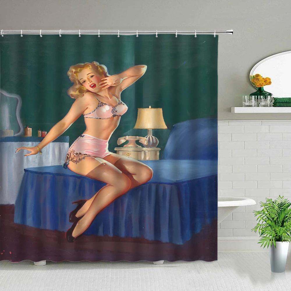 Sexy Woman Buttocks Printing Shower Curtains Sunlight Beach Girl Landscape Bathroom Decor Fabric Washable Bath Screen With Hooks