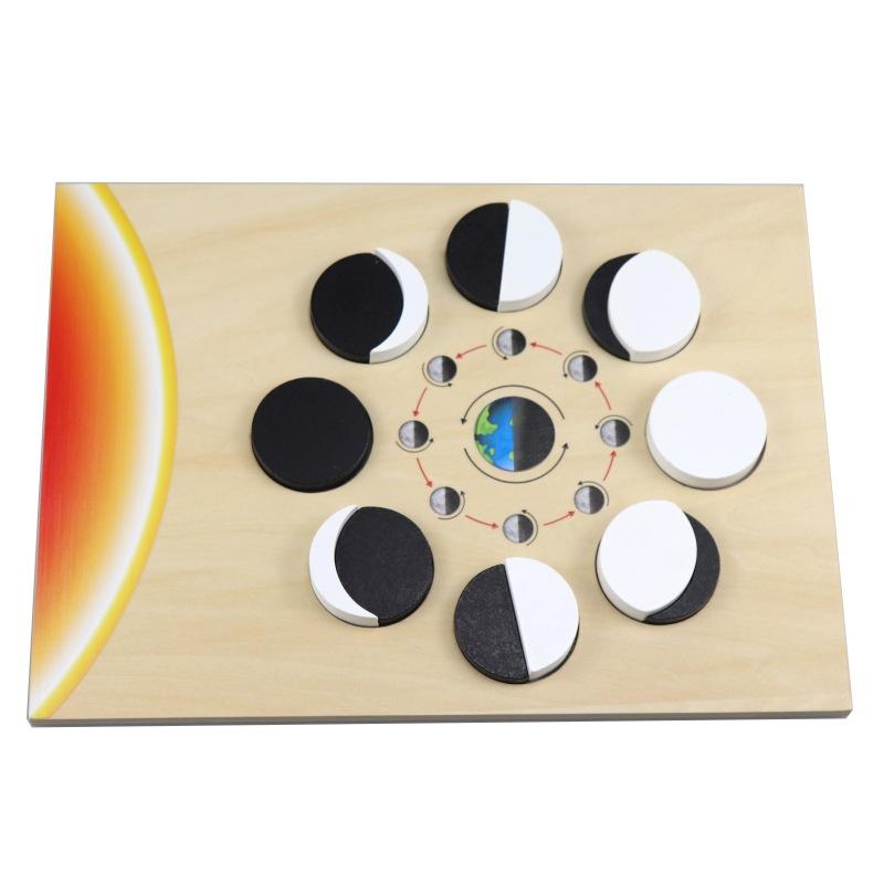 Wooden Planet Puzzles Parish Learning Montessori Toys Kids Moon Phase Change Cognitive World Map Matching Game for 3-6 Years Old