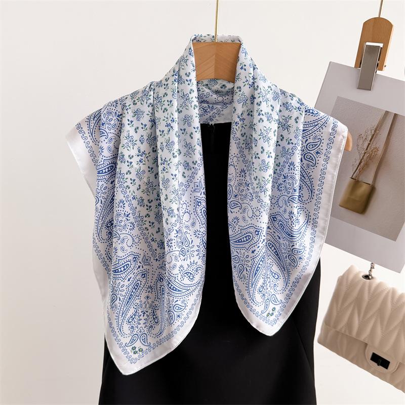 Elegant Spring Floral Silk-Blend Square Scarf - Headscarf & Neck Protection Neckerchief for Women