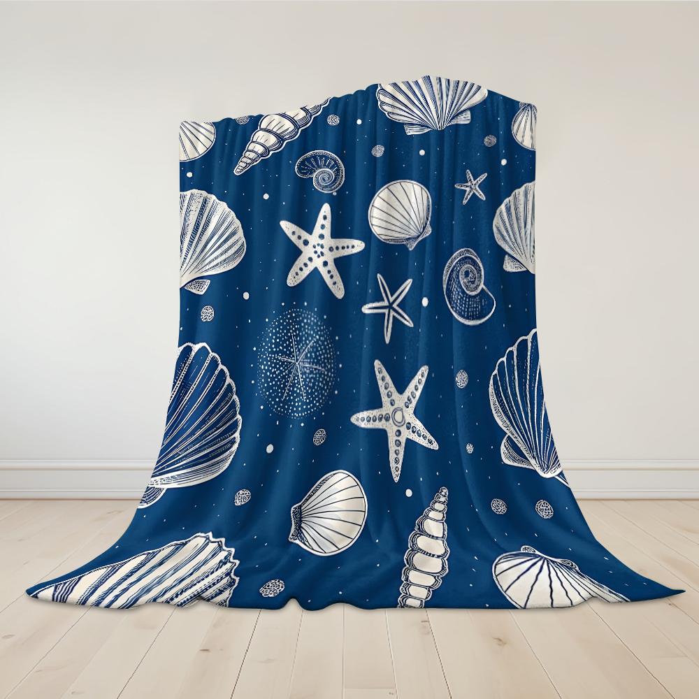 Marineblaue Muschel Flanelldecke Warm Weich Halloween Weihnachten Sofa Warm Gemütlich Dekoratives Dekor Geschenk für Alle Jahreszeiten