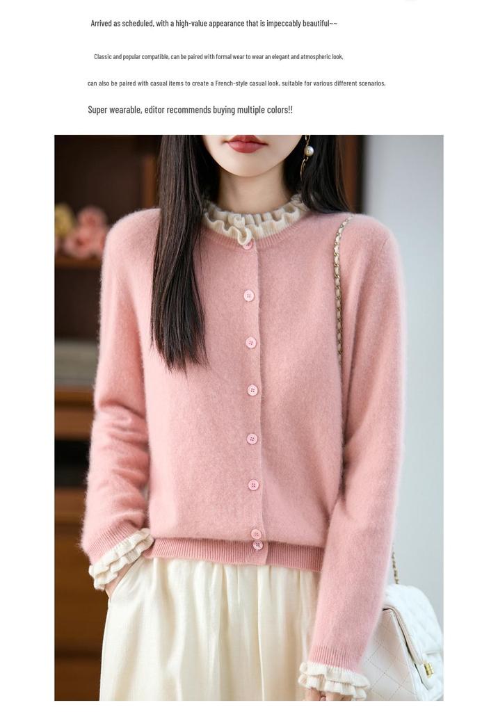 French Lace Knit Wool Cardigan Coat - Women's Autumn/Winter 2025 Fashionable Age-Reducing Sweater