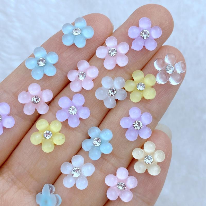 30Pcs New Cute Mini 9mm Diamond Flower Shape Series Flat Back Manicure Parts Embellishments For Hair Bows Accessories