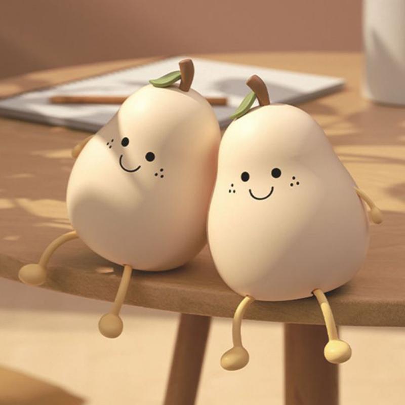 Cute Smile Pear Shape Silicone Led Night Light Usb Charging Color-changing Eye Protective Bedside