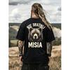 Men'S Retro Bear Face Cyrillic Don'T Tease The Bear Ne Drzni Misa T-Shirt Loose Fit Casual Short Sleeve Shirt with Polish Slogan Print Round Neck