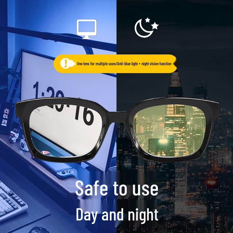 Unisex Large Frame Night Vision Anti-Blue Light Glasses with Spring Hinges