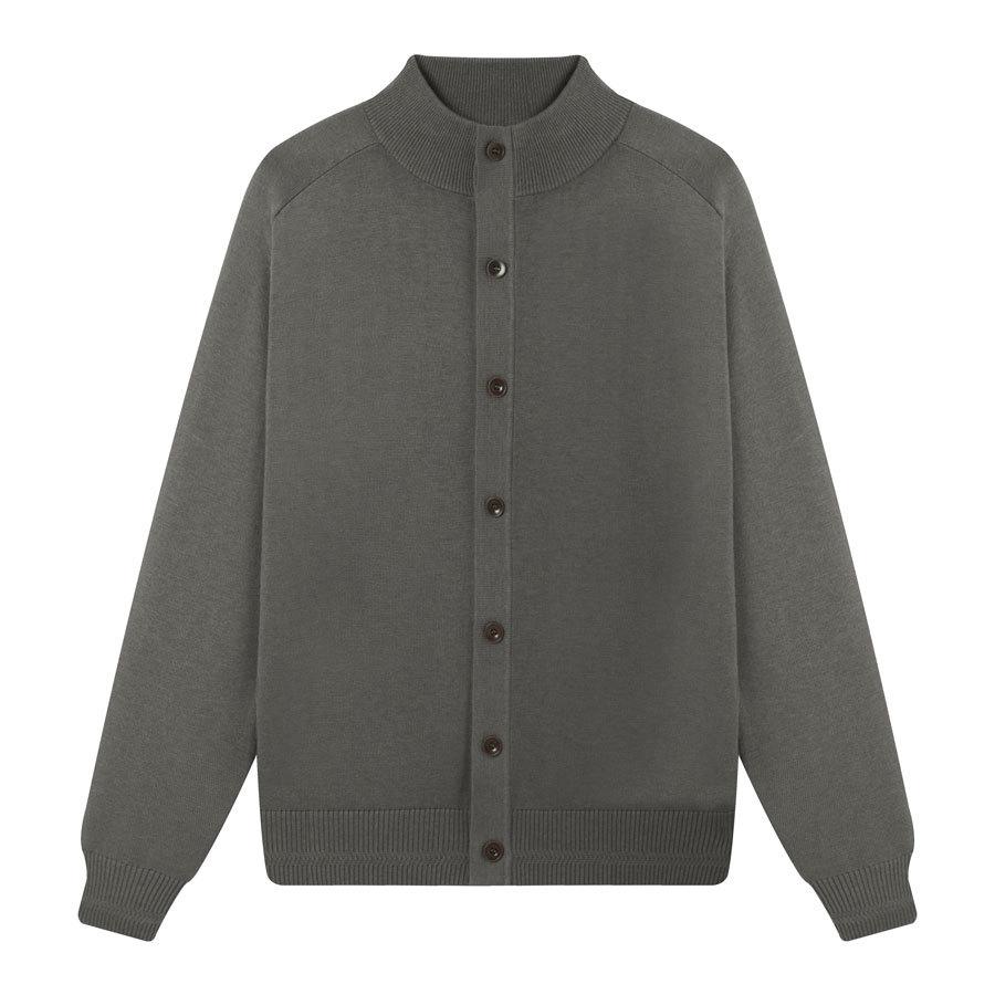 

Mulberry Silk Wool Blend Stand Collar Cardigan - Men s Old Money Style Knitwear Sweater L (145-160 Jin)
