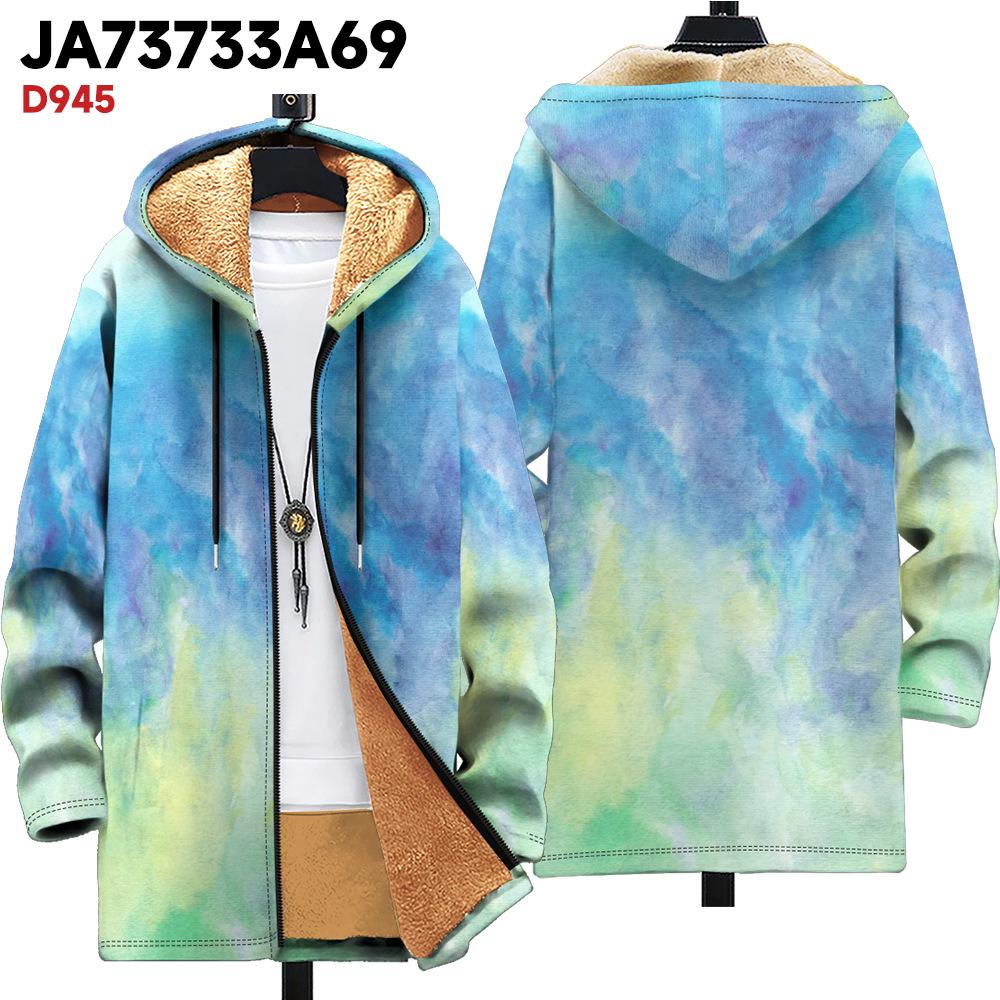 New Jacket Multi-colored Pattern Elements B1 Zipper Hooded Cardigan Thickened Winter Fleece Trendy Padded Clothes