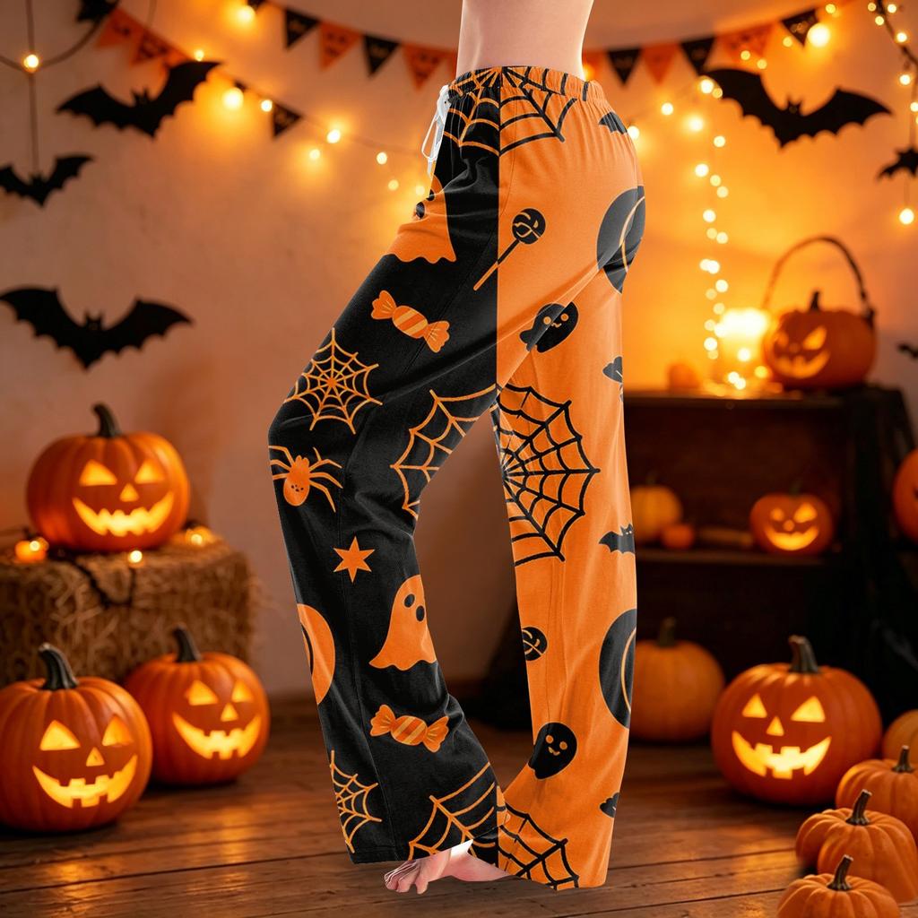Women's Halloween Print Lounge Pants with Drawstring Waist Casual Pajama Bottoms Comfortable Fit Soft Fabric Relaxed Style