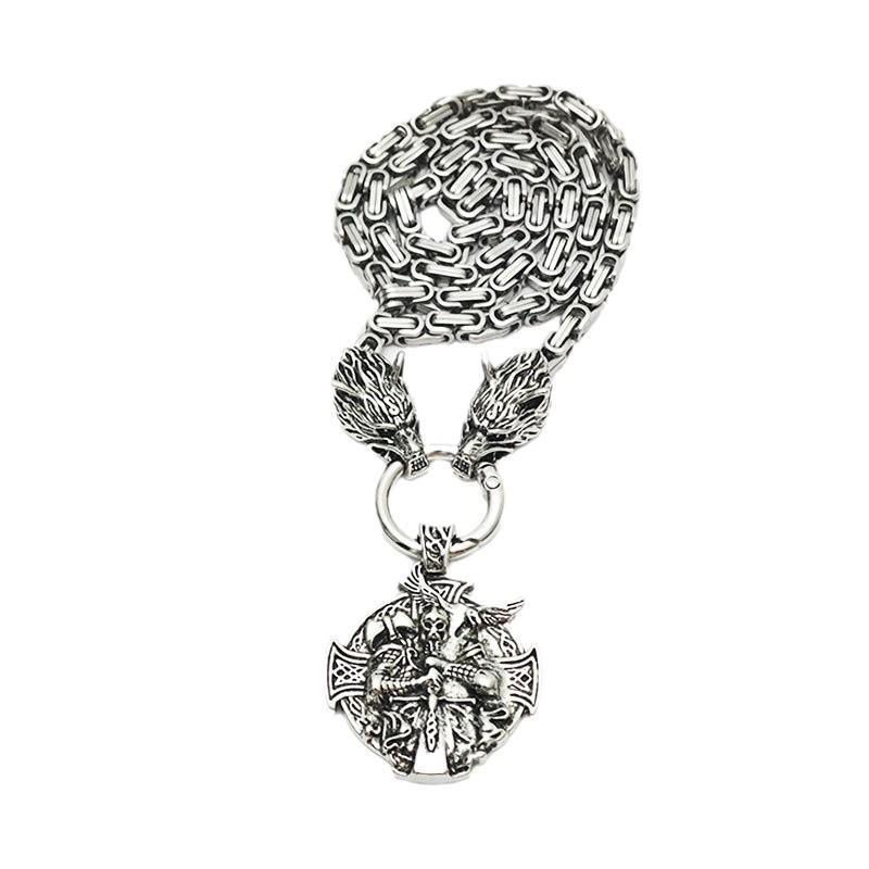 Noorse Viking Vintage Kraai Odin Tomahawk Wolfskop Ketting Heren RVS Ketting Noorse Stijl Sieraden