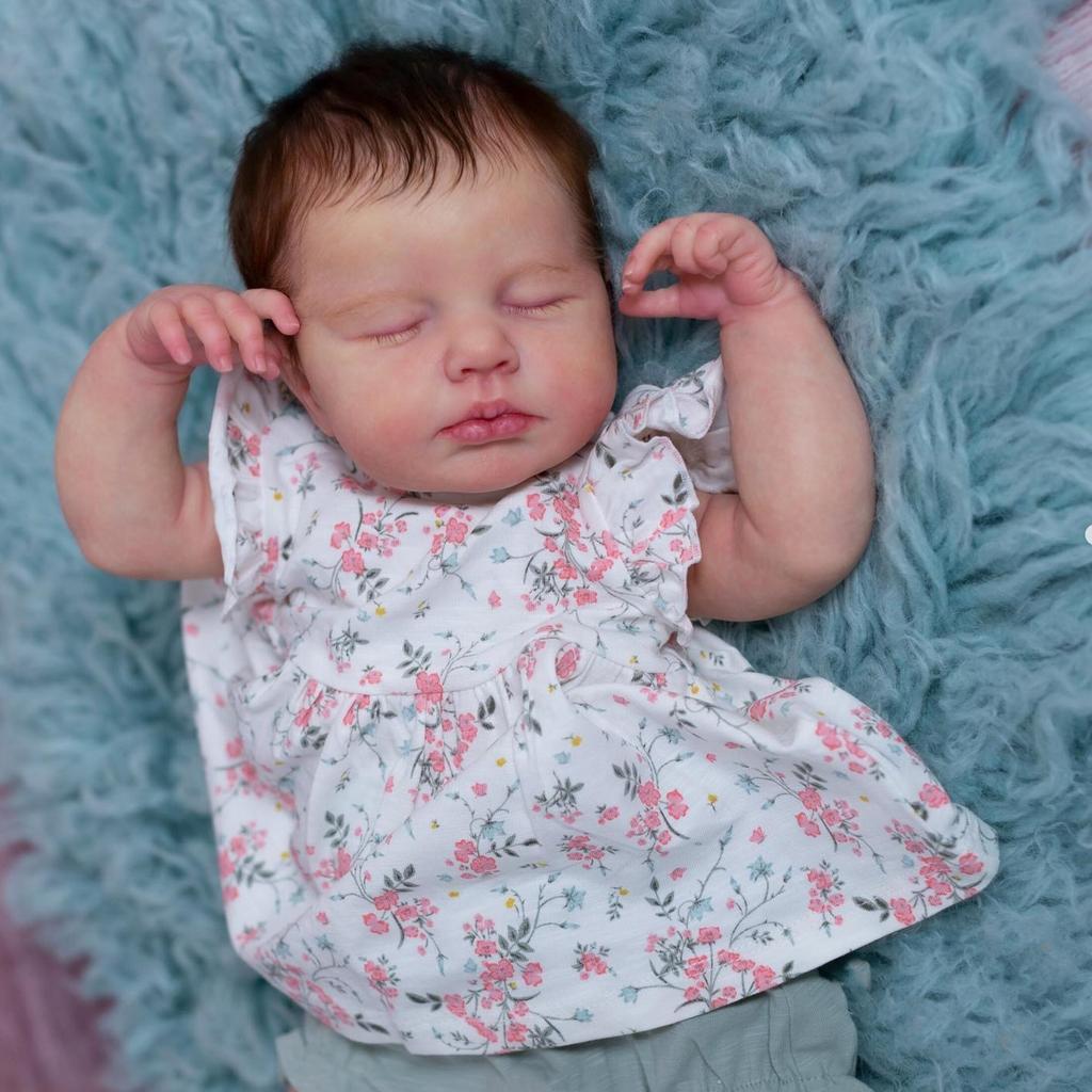 BZDOLL Stoffkörper 48 CM 3D-bemalte Haut Reborn Baby Weichvinyl Schlafpuppe Spielzeug für Mädchen 19 Zoll Schlafend LouLou Geburtstagsgeschenk Sammlerstück Humanoide Puppen