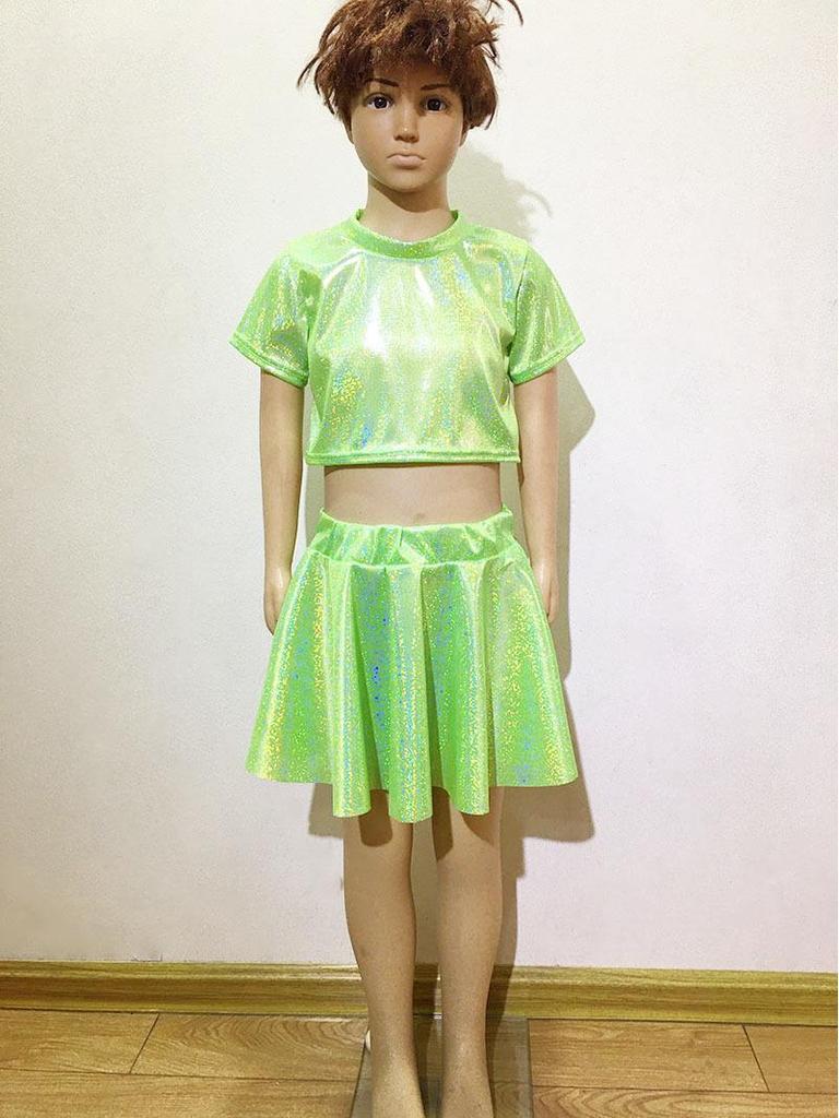 Top Scurt Copii Strălucitor cu Paiete - Mânecă Scurtă Decupat Elastic