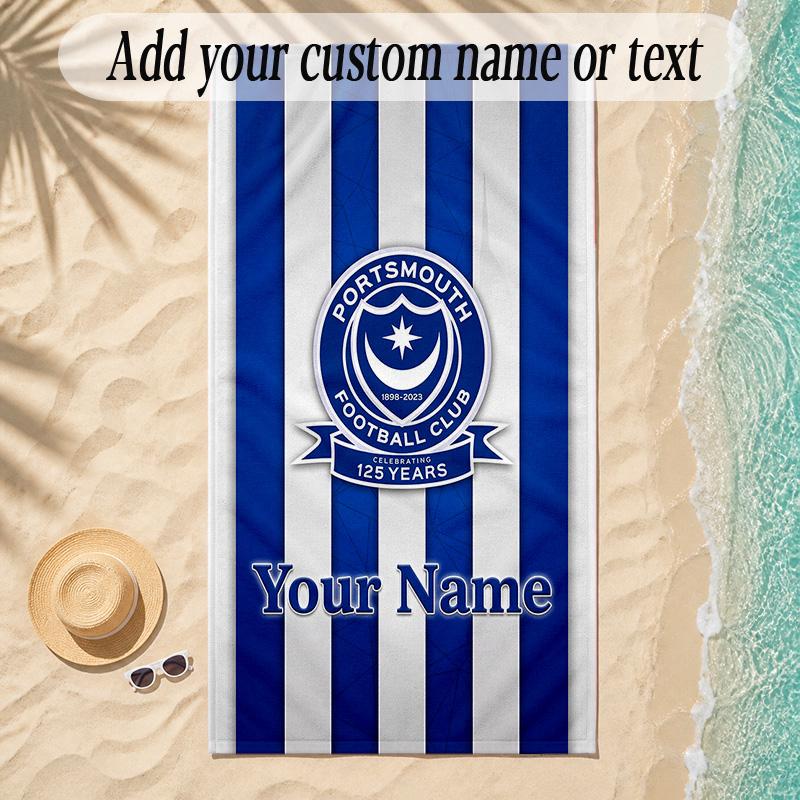 Beach TowelPortsmouth FC Custom Name Text Personalized Soft Towel for Beach Pool Indoor Home Decor Gift