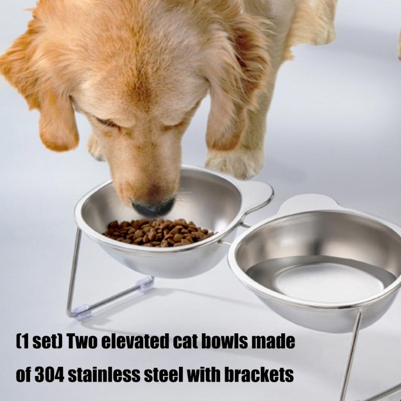 Elevated Cats Bowl Set Nonslip Base Stainless Steel Pet Double Bowl Feeders For Dry and Wet Food Home Feeding Solution