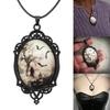 Vintage Bat Cemetery Glass Pendant Necklace Clavicle Chain Halloween Jewelry
