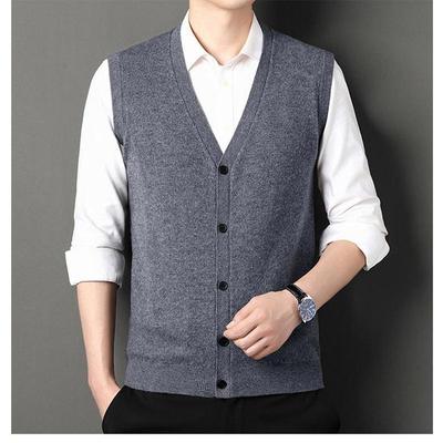Gilet en laine pour hommes automne et hiver mode décontracté solide col en v hommes sans manches Cardigan gilet pull pour hommes