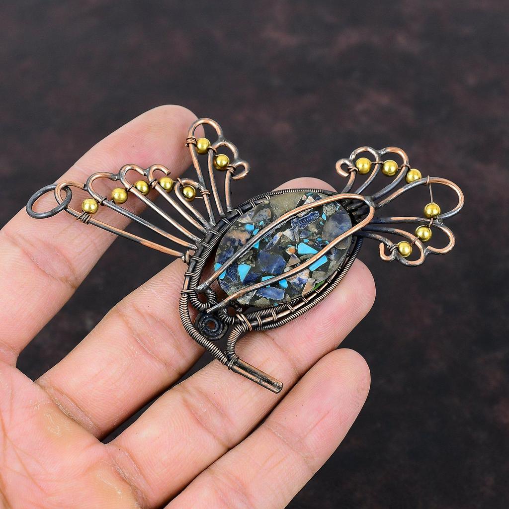 Copper Multi Turquoise Pendant Copper Wire Wrapped Pendant Handmade Jewelry Unique Pendant Bird Pendant Gemstone Copper Jewelry Gift For Him