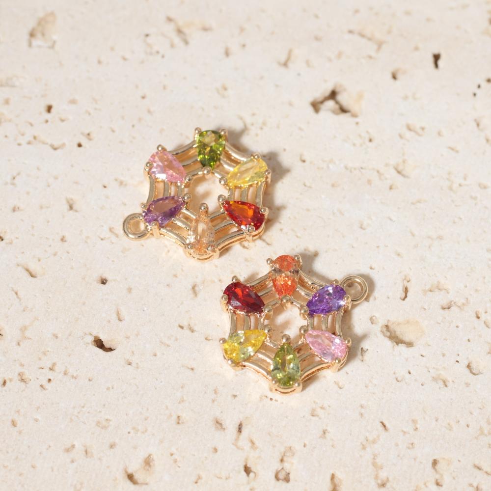 Sparkling Multicolor Teardrop Zirconia Hexagon Charms for Handmade Earrings Necklaces, 2pcs Set 2 pieces разноцветный